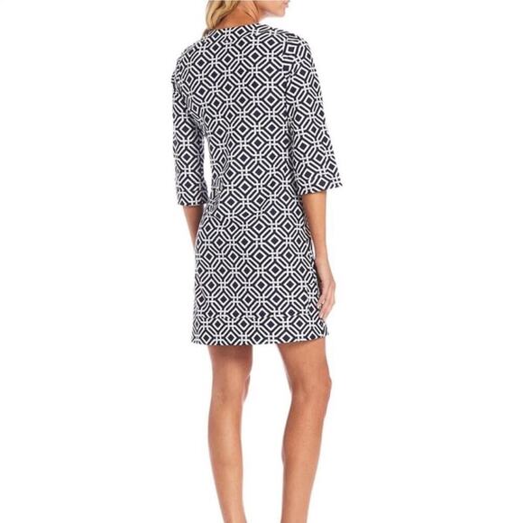 Jude Connally Megan Dress Size M Cobalt Blue Star Lattice 3/4 Sleeve Nautical - Picture 6 of 13